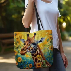 Women's Tote Shoulder Bag Canvas Tote Bag Polyester Shopping Holiday Beach Print Large Capacity Foldable Lightweight Giraffe Yellow Blue