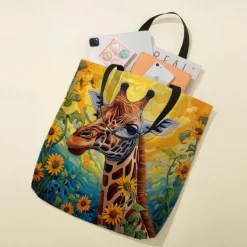 Women's Tote Shoulder Bag Canvas Tote Bag Polyester Shopping Holiday Beach Print Large Capacity Foldable Lightweight Giraffe Yellow Blue