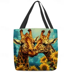 Women's Tote Shoulder Bag Canvas Tote Bag Polyester Shopping Holiday Beach Print Large Capacity Foldable Lightweight Giraffe Yellow Blue