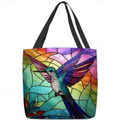 Women's Tote Shoulder Bag Canvas Tote Bag Polyester Shopping Daily Holiday Print Large Capacity Foldable Lightweight Bird Blue Purple Green