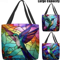 Women's Tote Shoulder Bag Canvas Tote Bag Polyester Shopping Daily Holiday Print Large Capacity Foldable Lightweight Bird Blue Purple Green