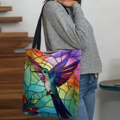 Women's Tote Shoulder Bag Canvas Tote Bag Polyester Shopping Daily Holiday Print Large Capacity Foldable Lightweight Bird Blue Purple Green