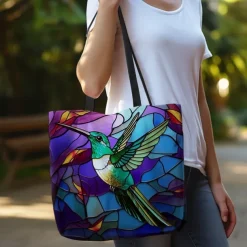 Women's Tote Shoulder Bag Canvas Tote Bag Polyester Shopping Daily Holiday Print Large Capacity Foldable Lightweight Bird Blue Purple Green