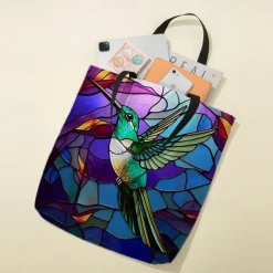 Women's Tote Shoulder Bag Canvas Tote Bag Polyester Shopping Daily Holiday Print Large Capacity Foldable Lightweight Bird Blue Purple Green