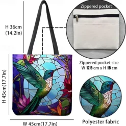 Women's Tote Shoulder Bag Canvas Tote Bag Polyester Shopping Daily Holiday Print Large Capacity Foldable Lightweight Bird Blue Purple Green