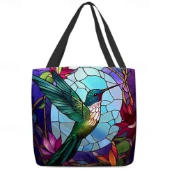 Women's Tote Shoulder Bag Canvas Tote Bag Polyester Shopping Daily Holiday Print Large Capacity Foldable Lightweight Bird Blue Purple Green