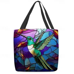 Women's Tote Shoulder Bag Canvas Tote Bag Polyester Shopping Daily Holiday Print Large Capacity Foldable Lightweight Bird Blue Purple Green