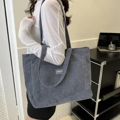 Women's Tote Shoulder Bag Hobo Bag Corduroy Outdoor Shopping Daily Large Capacity Lightweight Durable Solid Color Black White Brown