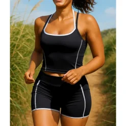 Women's Tracksuit 2 Piece Athletic Sleeveless High Waist Breathable Quick Dry Quick-drying Sportswear Activewear Solid Colored Black Blue