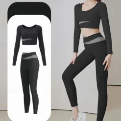 Women's Tracksuit Activewear Set 2 Piece Casual Long Sleeve High Waist Breathable Soft Fitness Gym Workout Running Sportswear Activewear Solid Colored Black Light Green Blue