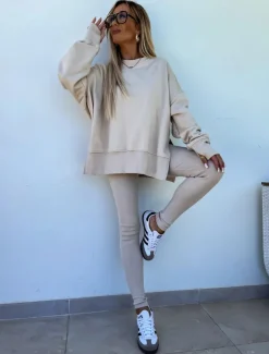 Women's Tracksuits Sets Pure Color Fashion Comfort Daily Gyms Cotton Blend Breathable Crew Neck Long Sleeve Hoodie Pant Spring Fall Home Outfits