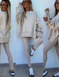 Women's Tracksuits Sets Pure Color Fashion Comfort Daily Gyms Cotton Blend Breathable Crew Neck Long Sleeve Hoodie Pant Spring Fall Home Outfits