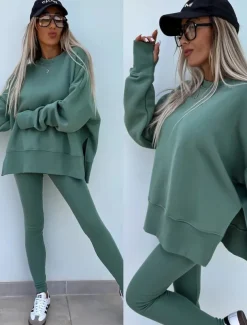 Women's Tracksuits Sets Pure Color Fashion Comfort Daily Gyms Cotton Blend Breathable Crew Neck Long Sleeve Hoodie Pant Spring Fall Home Outfits