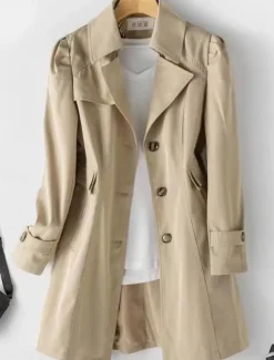 Women's Trench Coat Comfortable Breathable Zipper Pocket Casual Plain Vacation Street Casual Daily Wear Single Breasted Long Notch Lapel Regular Fit Long Sleeve Outerwear Black Pink Khaki Spring Fall