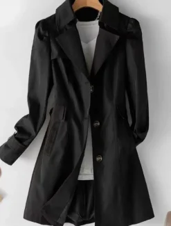 Women's Trench Coat Comfortable Breathable Zipper Pocket Casual Plain Vacation Street Casual Daily Wear Single Breasted Long Notch Lapel Regular Fit Long Sleeve Outerwear Black Pink Khaki Spring Fall