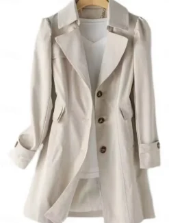Women's Trench Coat Comfortable Breathable Zipper Pocket Casual Plain Vacation Street Casual Daily Wear Single Breasted Long Notch Lapel Regular Fit Long Sleeve Outerwear Black Pink Khaki Spring Fall