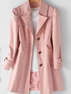 Women's Trench Coat Comfortable Breathable Zipper Pocket Casual Plain Vacation Street Casual Daily Wear Single Breasted Long Notch Lapel Regular Fit Long Sleeve Outerwear Black Pink Khaki Spring Fall