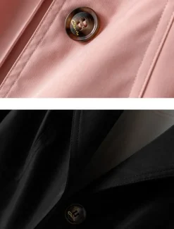 Women's Trench Coat Comfortable Breathable Zipper Pocket Casual Plain Vacation Street Casual Daily Wear Single Breasted Long Notch Lapel Regular Fit Long Sleeve Outerwear Black Pink Khaki Spring Fall