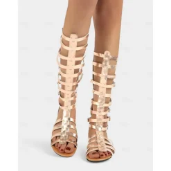 Women's Trendy Black Faux Leather Gladiator Sandals - Multiple Buckle Straps Design, Ideal for Summer Vacations, Street Style and Outdoor Gatherings