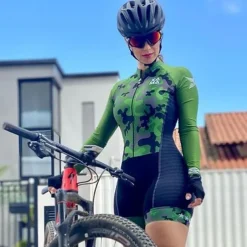 Women's Triathlon Tri Suit Short Sleeve Mountain Bike MTB Road Bike Cycling White Black Green Bike Clothing Suit Breathable Quick Dry Back Pocket Sweat wicking Polyester Sports Patterned Clothing