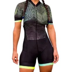 Women's Triathlon Tri Suit Short Sleeve Mountain Bike MTB Road Bike Cycling White Black Green Bike Clothing Suit Breathable Quick Dry Back Pocket Sweat wicking Polyester Sports Patterned Clothing