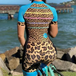 Women's Triathlon Tri Suit Short Sleeve Mountain Bike MTB Road Bike Cycling White Black Green Bike Clothing Suit Breathable Quick Dry Back Pocket Sweat wicking Polyester Sports Patterned Clothing