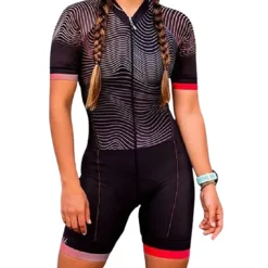 Women's Triathlon Tri Suit Short Sleeve Mountain Bike MTB Road Bike Cycling White Black Green Bike Clothing Suit Breathable Quick Dry Back Pocket Sweat wicking Polyester Sports Patterned Clothing