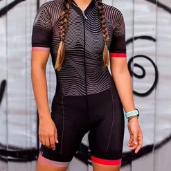 Women's Triathlon Tri Suit Short Sleeve Mountain Bike MTB Road Bike Cycling White Black Green Bike Clothing Suit Breathable Quick Dry Back Pocket Sweat wicking Polyester Sports Patterned Clothing