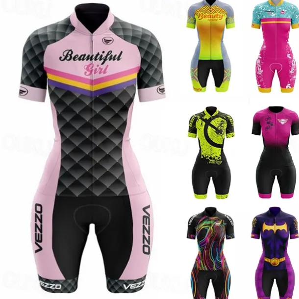 Women's Triathlon Tri Suit Short Sleeve Triathlon Pink+White Blue + Red + Black Black Graphic Bike Lycra Sports Graphic Clothing Apparel