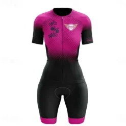 Women's Triathlon Tri Suit Short Sleeve Triathlon Pink+White Blue + Red + Black Black Graphic Bike Lycra Sports Graphic Clothing Apparel