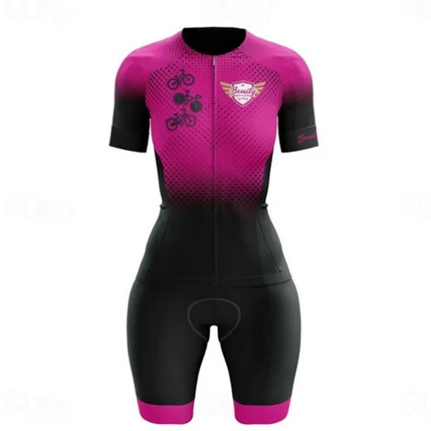 Women's Triathlon Tri Suit Short Sleeve Triathlon Pink+White Blue + Red + Black Black Graphic Bike Lycra Sports Graphic Clothing Apparel