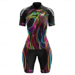 Women's Triathlon Tri Suit Short Sleeve Triathlon Pink+White Blue + Red + Black Black Graphic Bike Lycra Sports Graphic Clothing Apparel