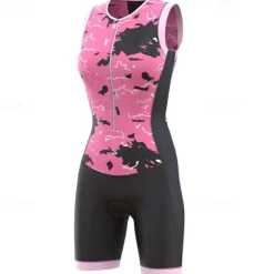 Women's Triathlon Tri Suit Sleeveless Mountain Bike MTB Road Bike Cycling Dark Pink Yellow Pink Graphic Bike Breathable Quick Dry Spandex Sports Graphic Geometric Clothing Apparel