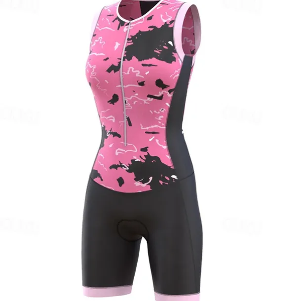Women's Triathlon Tri Suit Sleeveless Mountain Bike MTB Road Bike Cycling Dark Pink Yellow Pink Graphic Bike Breathable Quick Dry Spandex Sports Graphic Geometric Clothing Apparel