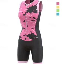 Women's Triathlon Tri Suit Sleeveless Mountain Bike MTB Road Bike Cycling Dark Pink Yellow Pink Graphic Bike Breathable Quick Dry Spandex Sports Graphic Geometric Clothing Apparel