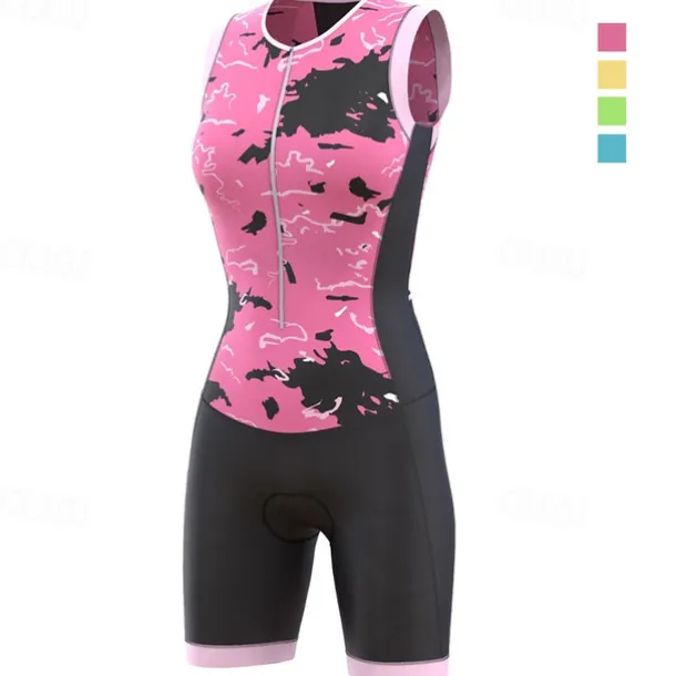 Women's Triathlon Tri Suit Sleeveless Mountain Bike MTB Road Bike Cycling Dark Pink Yellow Pink Graphic Bike Breathable Quick Dry Spandex Sports Graphic Geometric Clothing Apparel