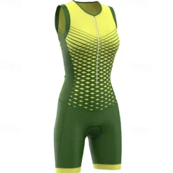 Women's Triathlon Tri Suit Sleeveless Mountain Bike MTB Road Bike Cycling Dark Pink Yellow Pink Graphic Bike Breathable Quick Dry Spandex Sports Graphic Geometric Clothing Apparel