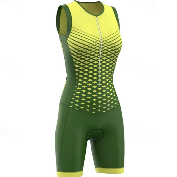 Women's Triathlon Tri Suit Sleeveless Mountain Bike MTB Road Bike Cycling Dark Pink Yellow Pink Graphic Bike Breathable Quick Dry Spandex Sports Graphic Geometric Clothing Apparel