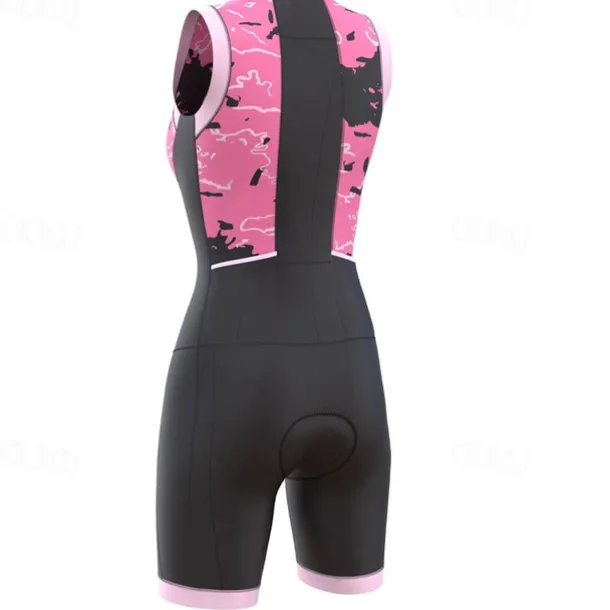 Women's Triathlon Tri Suit Sleeveless Mountain Bike MTB Road Bike Cycling Dark Pink Yellow Pink Graphic Bike Breathable Quick Dry Spandex Sports Graphic Geometric Clothing Apparel