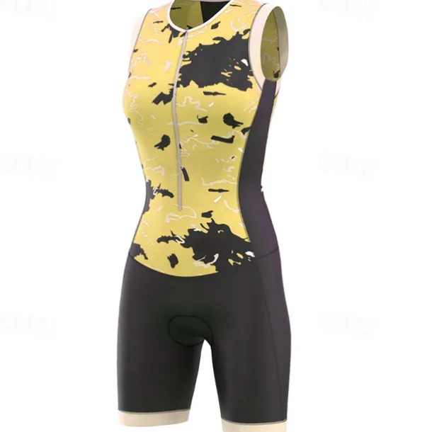 Women's Triathlon Tri Suit Sleeveless Mountain Bike MTB Road Bike Cycling Dark Pink Yellow Pink Graphic Bike Breathable Quick Dry Spandex Sports Graphic Geometric Clothing Apparel