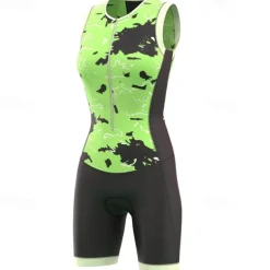 Women's Triathlon Tri Suit Sleeveless Mountain Bike MTB Road Bike Cycling Dark Pink Yellow Pink Graphic Bike Breathable Quick Dry Spandex Sports Graphic Geometric Clothing Apparel