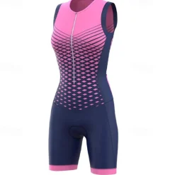 Women's Triathlon Tri Suit Sleeveless Mountain Bike MTB Road Bike Cycling Dark Pink Yellow Pink Graphic Bike Breathable Quick Dry Spandex Sports Graphic Geometric Clothing Apparel