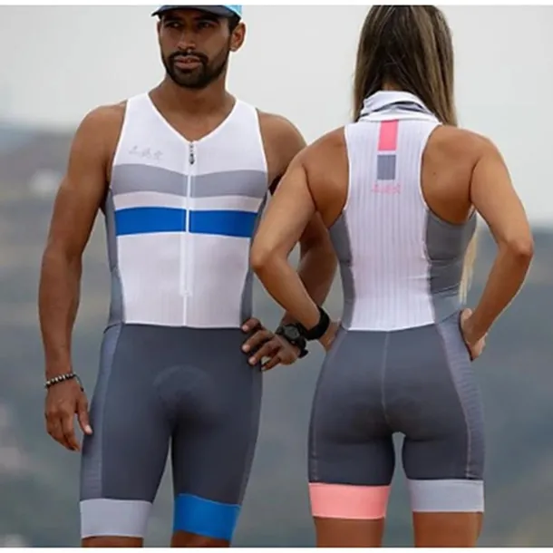 Women's Triathlon Tri Suit Sleeveless Mountain Bike MTB Road Bike Cycling White Black Red Patchwork Bike Clothing Suit Breathable Quick Dry Back Pocket Sweat wicking Spandex Sports Patchwork
