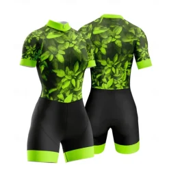 Women's Triathlon Tri Suit Short Sleeve Triathlon Silver Dark Grey Forest Green Graphic Bike Lycra Sports Graphic Clothing Apparel