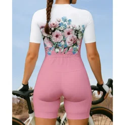 Women's Triathlon Tri Suit Short Sleeve Mountain Bike MTB Road Bike Cycling Pink Graphic Floral Botanical Bike Breathable Quick Dry Ultraviolet Resistant Spandex Sports Graphic Plants Floral Botanical