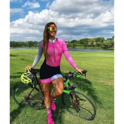 Women's Triathlon Tri Suit Long Sleeve Mountain Bike MTB Road Bike Cycling Violet Pink+White Camouflage Blue Bike Breathable Quick Dry Sports Clothing Apparel