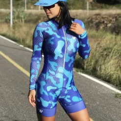 Women's Triathlon Tri Suit Long Sleeve Mountain Bike MTB Road Bike Cycling Violet Pink+White Camouflage Blue Bike Breathable Quick Dry Sports Clothing Apparel