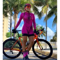Women's Triathlon Tri Suit Long Sleeve Mountain Bike MTB Road Bike Cycling Violet Pink+White Camouflage Blue Bike Breathable Quick Dry Sports Clothing Apparel