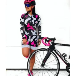 Women's Triathlon Tri Suit Long Sleeve Mountain Bike MTB Road Bike Cycling Violet Pink+White Camouflage Blue Bike Breathable Quick Dry Sports Clothing Apparel