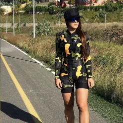 Women's Triathlon Tri Suit Long Sleeve Mountain Bike MTB Road Bike Cycling Violet Pink+White Camouflage Blue Bike Breathable Quick Dry Sports Clothing Apparel